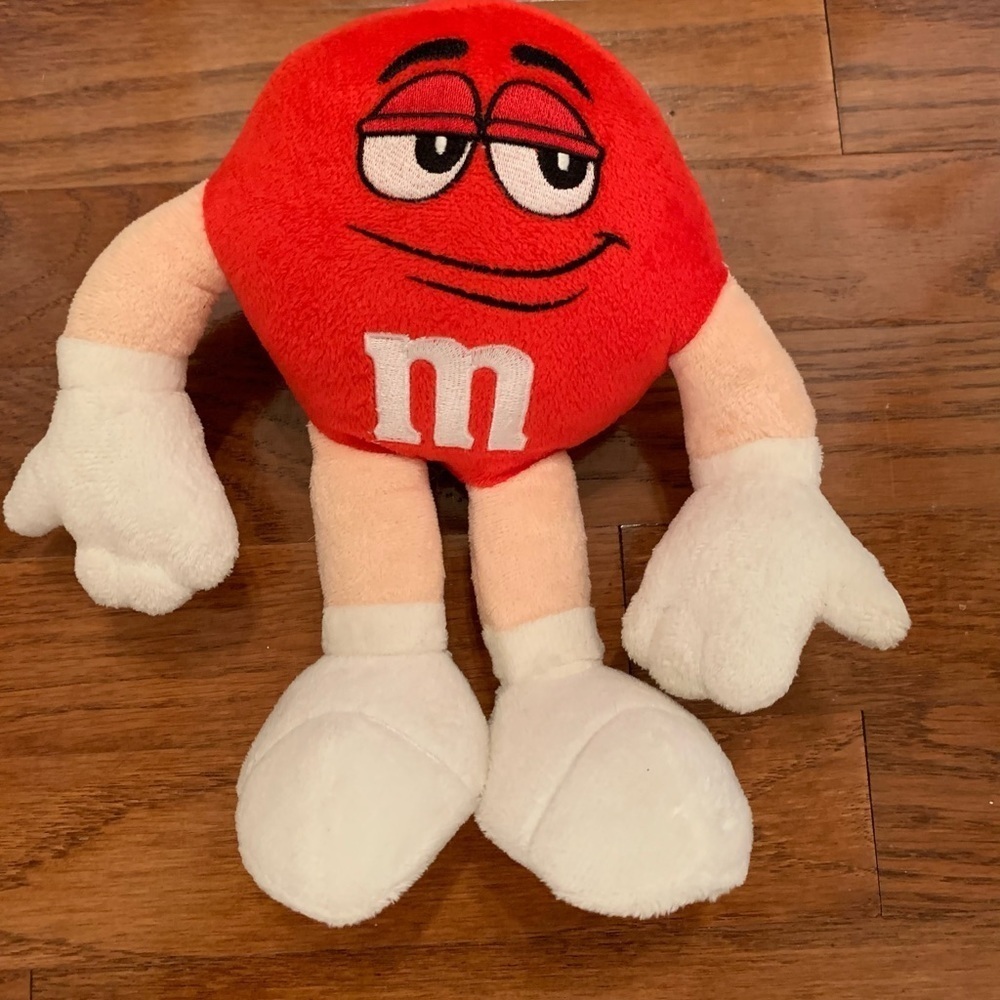 M&M RED PLUSH TOY BENDABLE ARMS LEG PREOWNED MARS COMPANY PROMO BABY